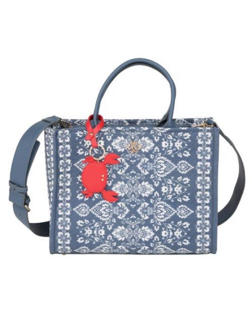 Nanette Lepore Blue Floral-Print Tote with Red Crab Charm - Picture 1 of 3